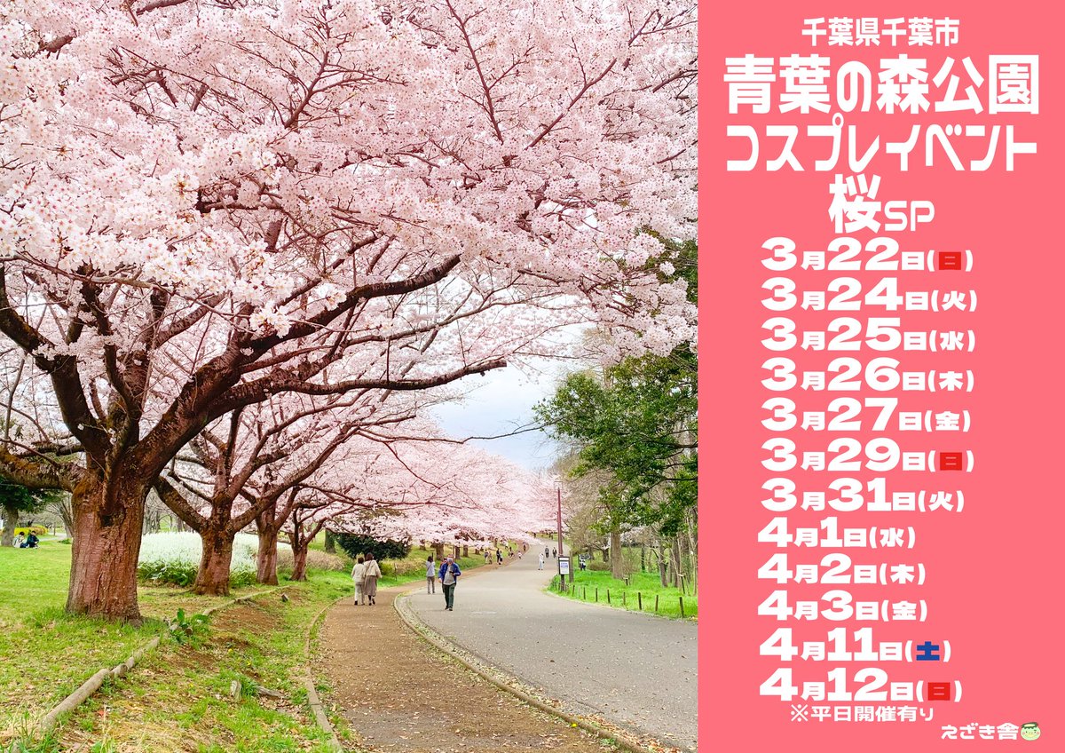 【🌸予約受付中🌸】

《青葉の森公園コスプレイベント 桜SP》

園内を彩る約1500本の桜。
広大な敷地だからこそ叶う、
“桜だけを背景にできる”定番ロケーション。

並木・広場・奥行きのある景色まで、
構図の自由度が高く、落ち着いて撮影を楽しめます📸

春らしい一枚をしっかり残したい方へ。