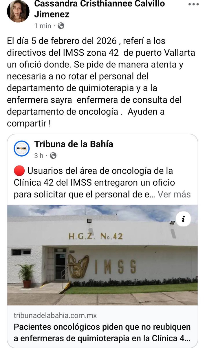 JaimeSaaa's tweet photo. Pacientes y familiares del área de Oncología del @Tu_IMSS HGZ No. 42 en #PuertoVallarta solicitan formalmente que NO se rote al personal de enfermería. La continuidad en el tratamiento es fundamental para su seguridad y bienestar emocional. 🎗️🏥
@IMSS_Bienestar @zoerobledo https://t.co/9UD48eQRUo