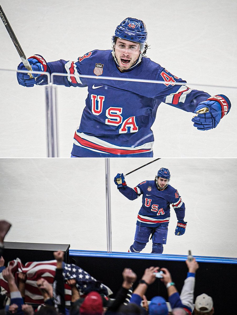 ESPNInsights's tweet image. Quinn Hughes' game-winning goal gives the United States their first win over Sweden in the Olympics since 1960 😲