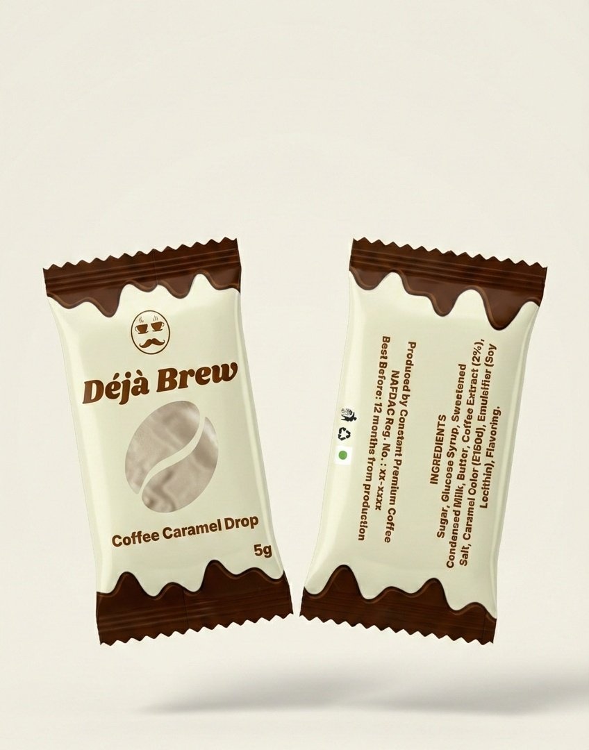 Day 032: Déjà Brew 🍬
Day 17 of the <a href="/gdgoc_funaab/">GDG on Campus, FUNAAB</a>
#30DaysDesignChallenge 
Brief: Product packaging concept 
For today’s challenge, I designed a wrapper for Déjà Brew, a fictional coffee caramel drop. The goal? Make it look so real you’d check for it on the shelf.
<a href="/hameed_oyewola/">Oyewola Hameed</a>