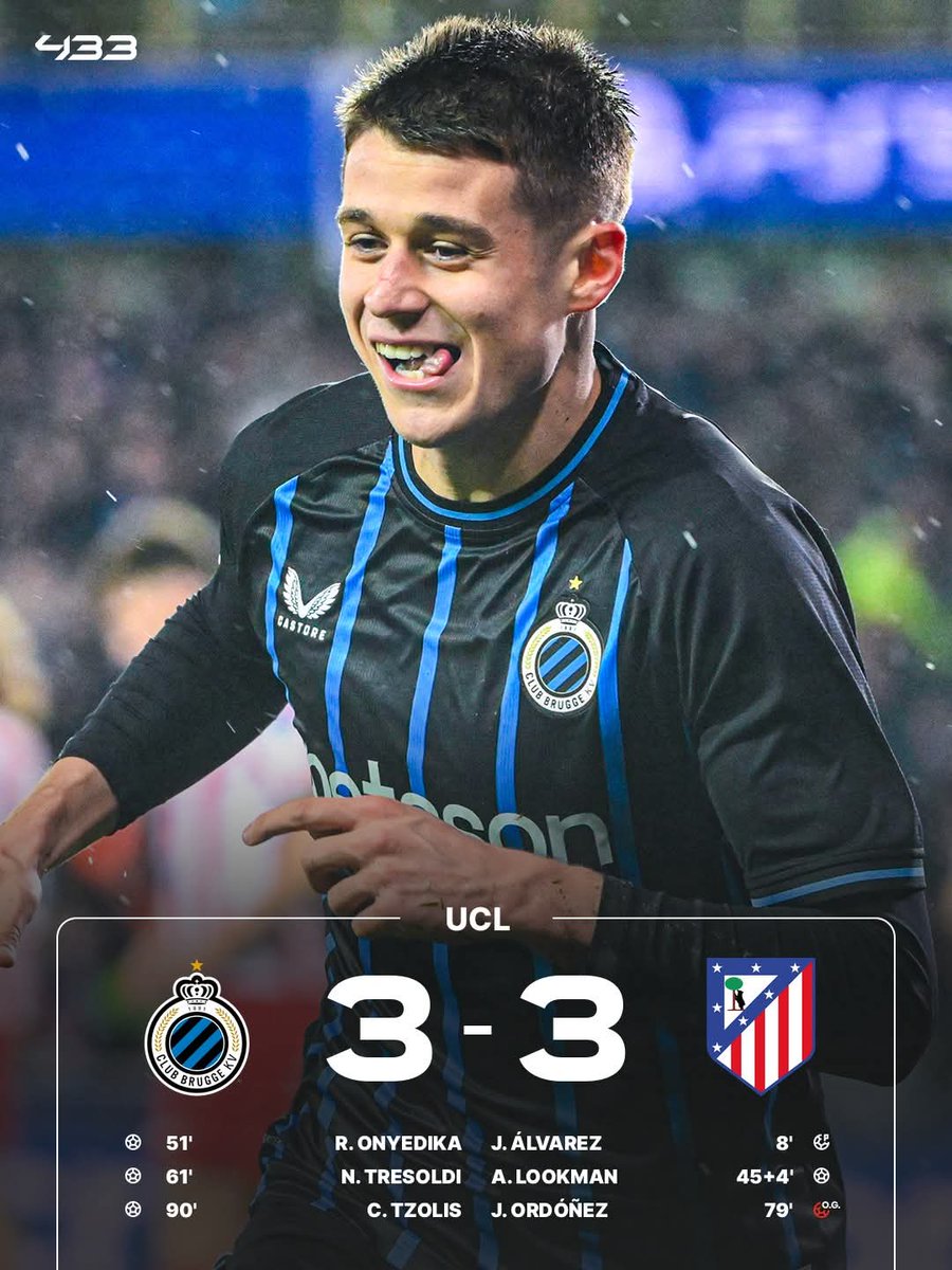 3-3... en zo blijft Club in eigen huis het zwarte beest van Atlético Madrid.

Voor de 5de maal al kunnen de Spanjaarden niet winnen in Jan Breydel. 

#ClubBrugge won al 3 keer en speelde twee maal gelijk tegen de Madrilenen 💙🖤💪!

#UCL #CluAtl #AtleticoMadrid