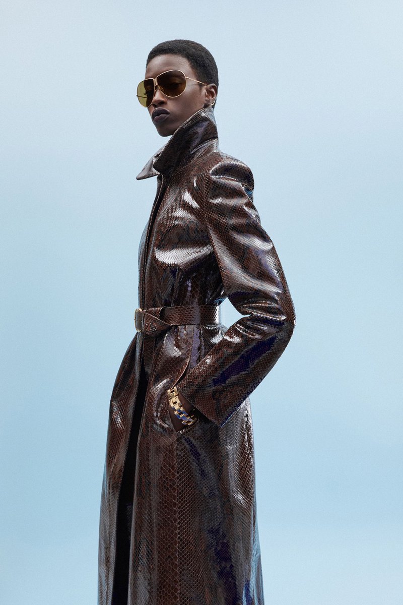 My favorite pieces from our collection this year that I had the pleasure of working on, hand embroidered tortoise shell sequins blouse, coyote cropped jacket, mahogany python car coat.