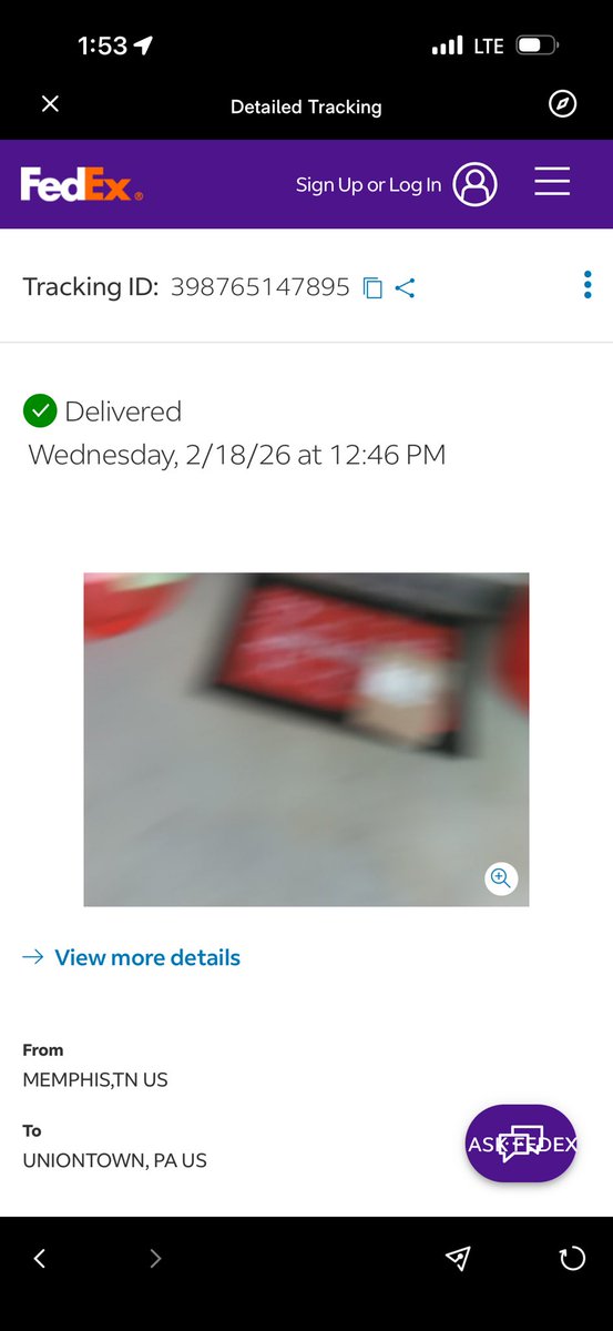 katywill_'s tweet photo. hey @FedEx I’m REALLY over my driver constantly delivering my packages to the wrong dang address. Like REALLY over it. Now I have a lost package and this is the photo provided???? Be so for real?????? https://t.co/xhWE7rv2Ci