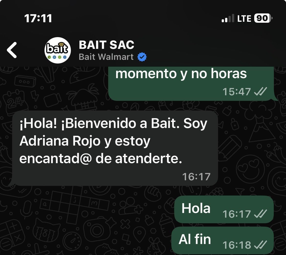 Samurai19742003's tweet photo. @baitmxoficial que poco profesional el centro de SAC por WhatsApp de esta empresa! Pésimo, envíe mensaje desde las 12:00 horas y es hora que no se dignan a atenderme. Por cierto Adriana Rojo que supuestamente me iba a atender me dejó en visto! https://t.co/fRDC9Xp852