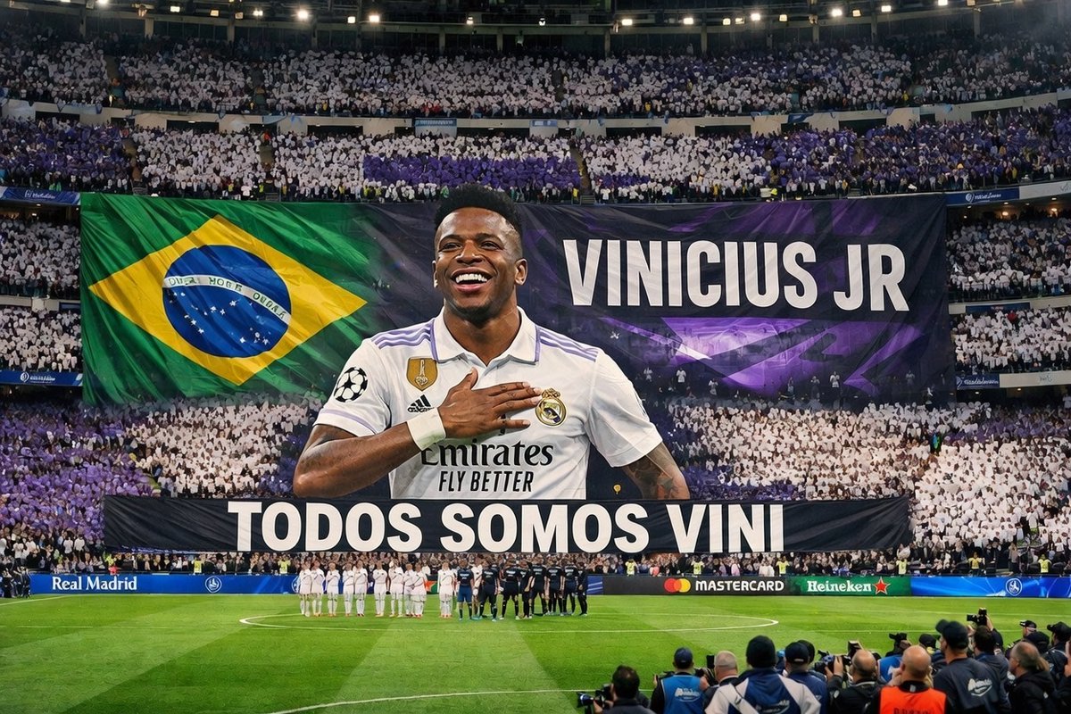 🚨🚨🚨Tenemos que hacer todo lo posible para ver ESTO el miércoles en el Santiago Bernabéu.

Vamos a hacerlo viral. Que todas las cuentas de Twitter Real Madrid suban la misma imagen.

TODOS SOMOS VINI.