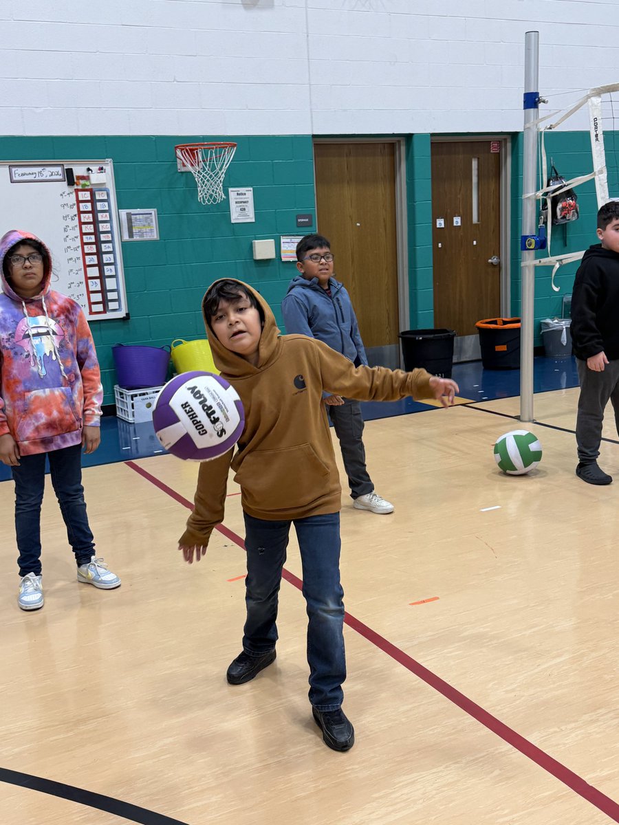 BoPhillips10's tweet photo. When you get a double 5th grade class and need to be creative with space for volleyball you use a hack you saw from @CoachONeil_PE Caution tape across from hoop to hoop. Thanks Danielle #physed #PEHacks #Volleyball #Serving #D59PE @D59SaltCreek @MrsMetcalf_PE https://t.co/o2l5HcqL3I