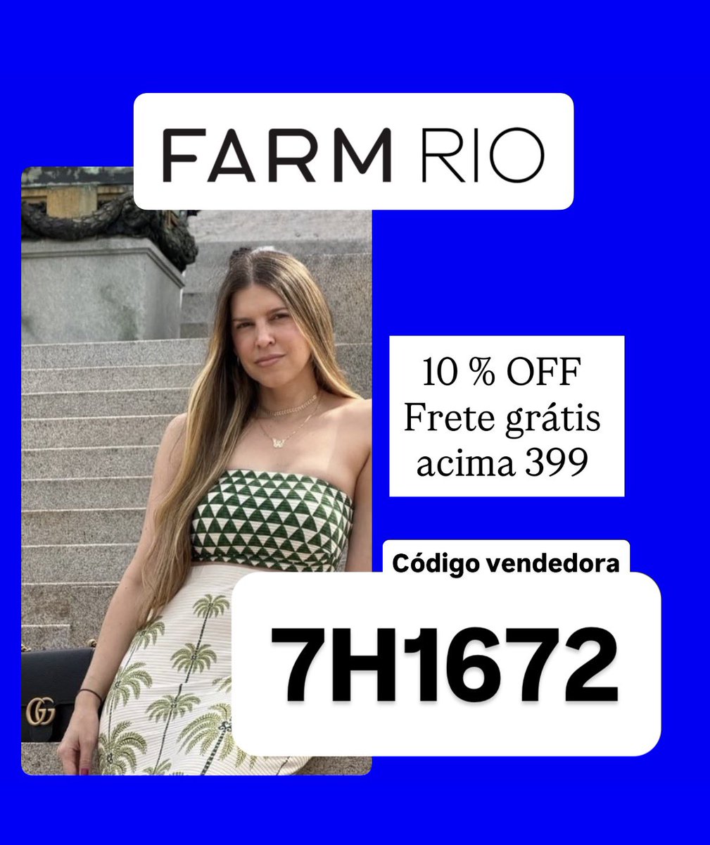 cupom_da_ba's tweet photo. cupom FARM
DESCONTO com Código de vendedora FARM:
➡️ 7H1672
10% OFF + Frete grátis acima 399
➡️25% OFF primeira compra (no app) cupom: VEMPROAPP
➡️20% OFF primeira compra (no site) - cupom: OI20
➡️20% OFF de desconto aniversariante do mês
#cupomfarm #farmrio #codigofarm https://t.co/Uu6PtrgU8D