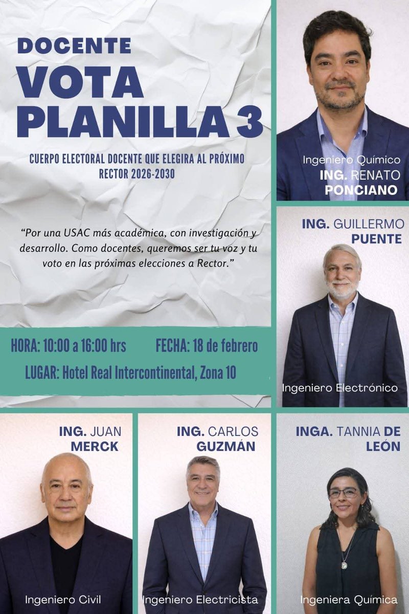 Pasan a segunda vuelta.
Mañana mismo son las elecciones.

Por lo que más quieran ellos son la opción. 🇬🇹
Quienes votaron hoy, mañana tienen que afirmar su voto por la planilla 3 en Ingeniería. 🩶 🩶 🩶 🩶
Necesitan 11 votos más.
Por favooor jóvenes honestos.

<a href="/USAC_oficial/">Universidad de San Carlos de Guatemala</a>