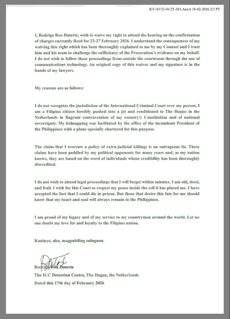 👊 👊 👊 

You think you can break the man by locking him away in a corrupt foreign court? Not a chance.

The Filipino people chose a ‘leader’ in Duterte, a  man of strength who stood firm for sovereignty and respect on the world stage.

He will not bow. He will not bend. He will