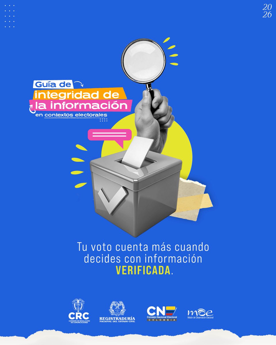 En elecciones, compartir sin verificar tiene consecuencias.
Antes de reenviar una noticia:
✔Mira quién la publica 
✔Revisa cuándo fue publicada 
✔Busca confirmación en otra fuente
Conoce la Guía de Integridad de la Información en contextos electorales
👉crcom.gov.co