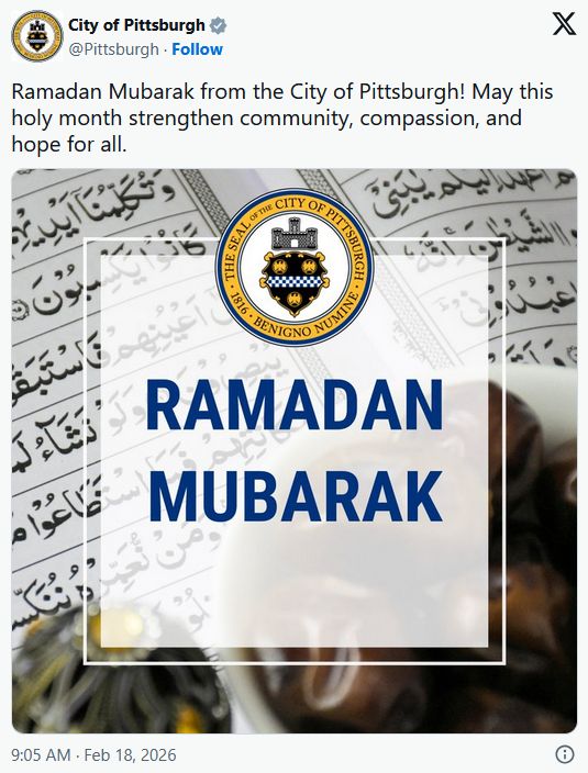 GOP412's tweet photo. Catholics snubbed: @Pittsburgh official X account celebrates Ramadan, Lunar New Year &amp; 'Mother Language Day', but ignores #AshWednesday and start of Lent. #DoubleStandard #Ashtag https://t.co/bONxz2ZbyK