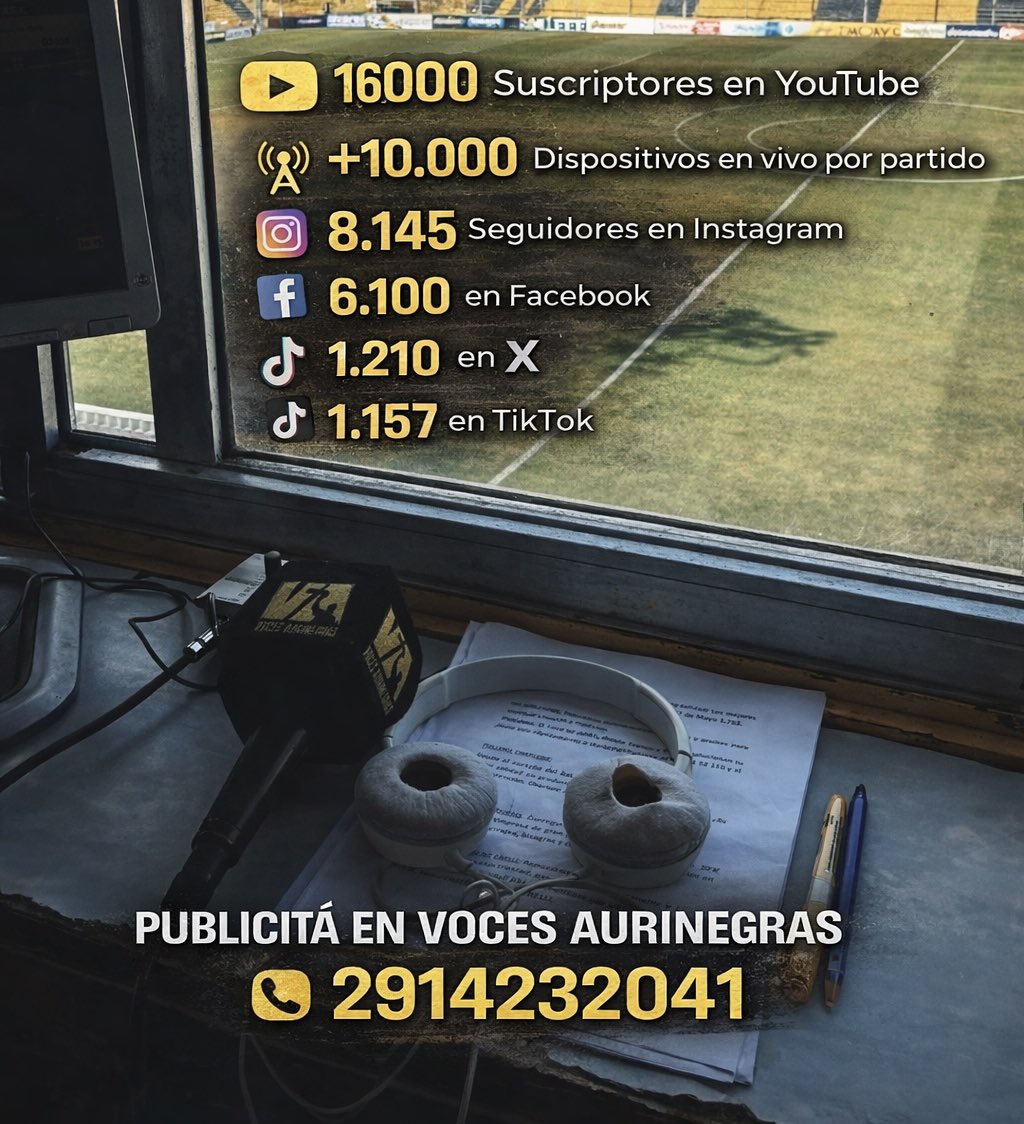 Hola amigos 👋

Se viene una nueva temporada siguiendo al Aurinegro 🖤💛 

Si tenés un emprendimiento, negocio o empresa y querés publicitar con nosotros, este es el momento. Sumate a Voces Aurinegras y llevá tu marca directo al hincha.

📲 Escribime y nos ponemos en contacto.