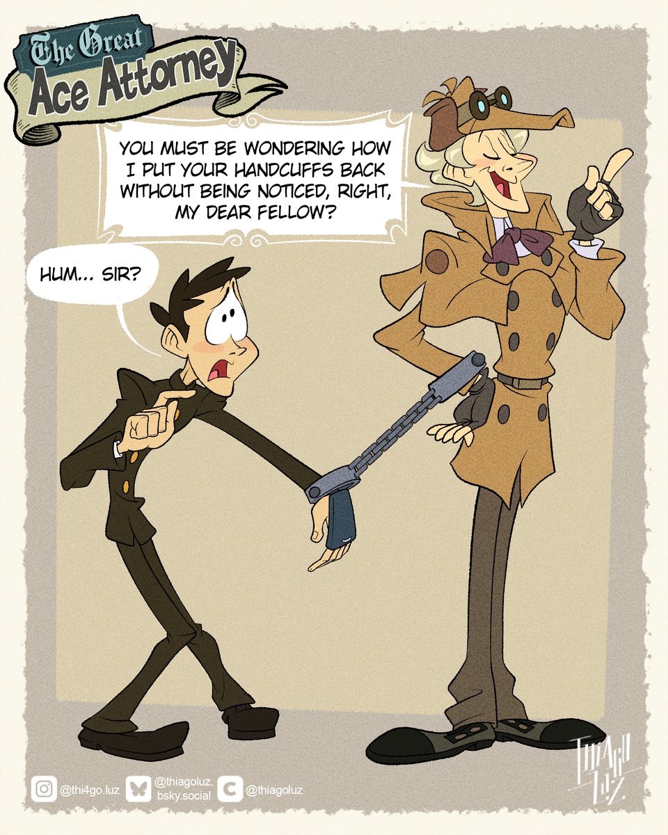 Thi4go_Luz's tweet image. #NationalHandcuffDay not sure how to celebrate this day, but I have some cartoons for today.😅
#AceAttorney #handcuff #thegreataceattorney #naruhodo #herlocksholmes #mikemeekins #cartoon