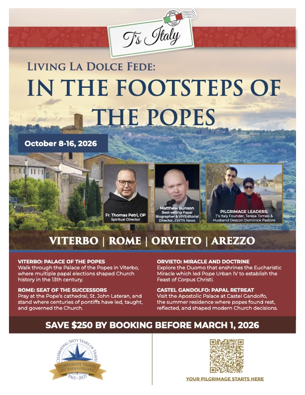 PetriOP's tweet photo. This October I’ll be leading a pilgrimage to Italy with @mattbunson and @TeresaTomeo. We’ll walk in the footsteps of the Popes — from medieval papal courts to Rome, Orvieto, and Castel Gandolfo.

We’ll visit and pray in places where the Church has been guided, the Eucharist defended, and the successors of Peter have lived and worked.

If you’ve ever wanted to experience the Church and Italy on pilgrimage (not just as a tourist), I’d be glad to have you join us.