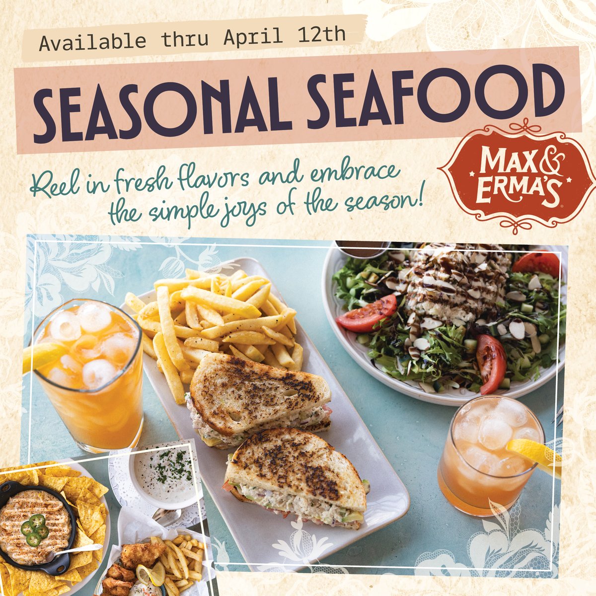 Seasonal Seafood is here 🐟

Clam Chowder. Captain’s Combo. New Albacore Tuna favorites.

Limited-time offerings available through April 12.
Explore the menu: maxandermas.com/seasonal-seafo…