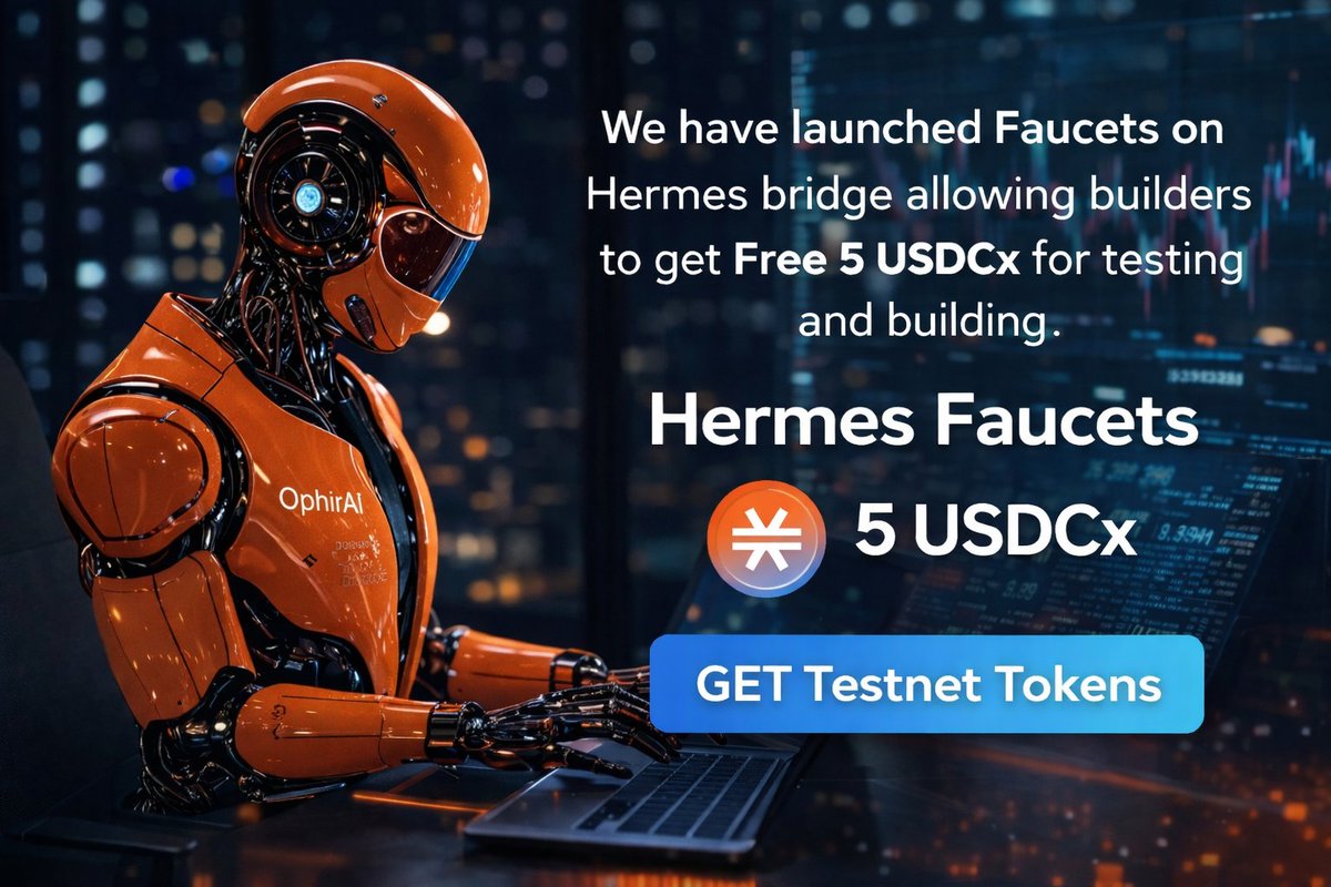 HermesBridge's tweet photo. Hermes Faucets are live 🚰

Builders and AI agents  can now claim FREE 5 USDCx on testnet and start building on Stacks today. https://t.co/gbT0m0RmDN