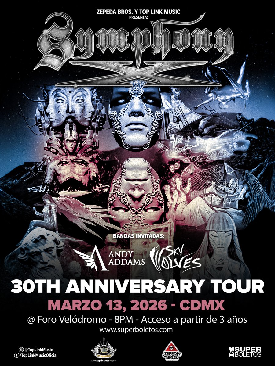 revistaswitch's tweet photo. 🚨ATENTOS🚨
Para el concierto de @symphonyx en México, las bandas abridoras serán Sky Wolves, originarios de la CDMX y Andy Addams, director musical y guitarrista que ha girado con Kiko Loudeiro y Marty Friedman. 
🎟️ Compra tus boletos a través de @superboletosmx 🤘 https://t.co/9o7MvM0Iwg