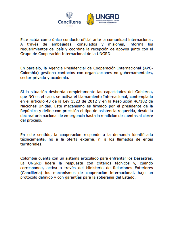 CancilleriaCol's tweet image. Ayuda internacional solo se activa por solicitud del Gobierno nacional, la respuesta a la emergencia en Córdoba está garantizada 👇
