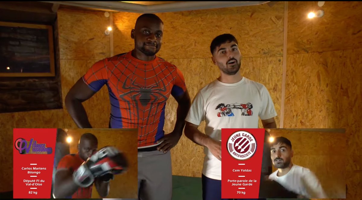 Ce partenaire d’entraînement en boxe du député insoumis Carlos Martens #Bilongo est Cem Yoldas, ex porte-parole de la #JeuneGarde et candidat aux municipales à Strasbourg. 
Des vidéos le montrent aussi impliqué dans une agression. #LFI #Milice