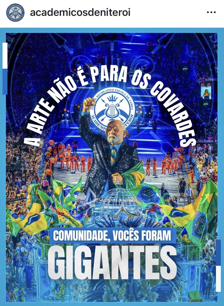 LQuartarollo's tweet image. Acadêmicos de Niterói homenageou Lula no Carnaval Carioca e hoje foi rebaixada. Ficou em último na apuração, mas fez o seu comercial e no seu Instagram deixou um Recado Final. É a primeira vez que uma Escola que cai é tão, ou mais, falada que a Campeã, que merecidamente foi a
