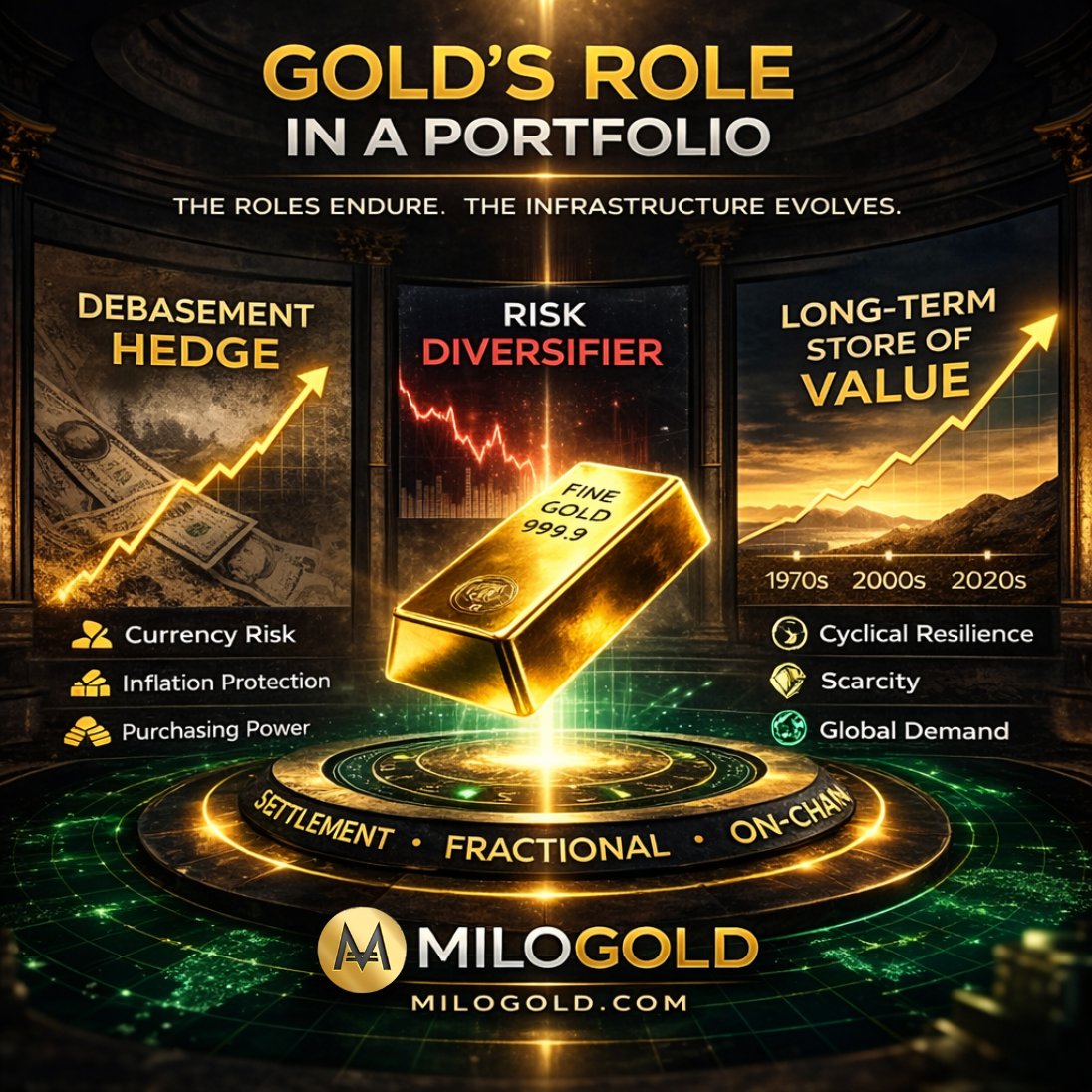 Gold has played the same 3 roles for decades:

• Hedge against currency debasement
• Diversifier in risk-off cycles
• Long-term store of valueThat hasn’t changed.

What has changed is the infrastructure.
Proof-of-Reserve.
Instant settlement.
On-chain utility.

Same asset.