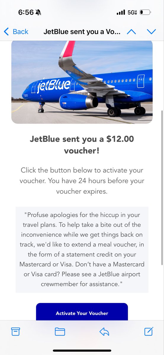RStaloff89's tweet image. @JetBlue your response to the cockpit catching fire and an emergency landing is 12 dollars?!? More than a hiccup. You should be embarrassed.
