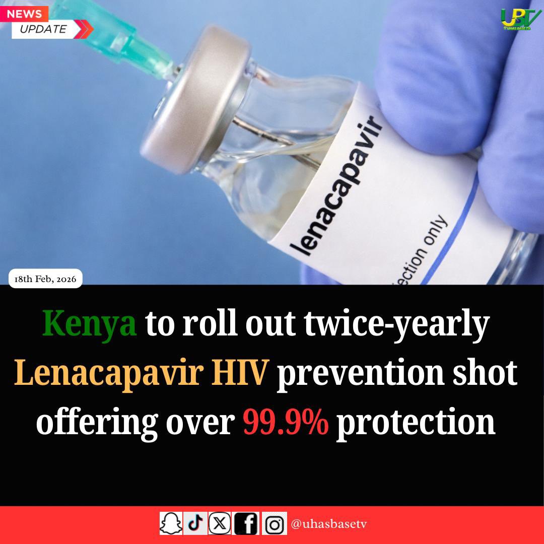 uhasbasetv's tweet photo. Kenya to introduce twice‑yearly Lenacapavir HIV prevention injection offering >99.9% protection! 🇰🇪💉 New shot could revolutionize HIV prevention. #HIV #Lenacapavir #HealthNews #Kenya 🇬🇭 https://t.co/khTcM1cZi5