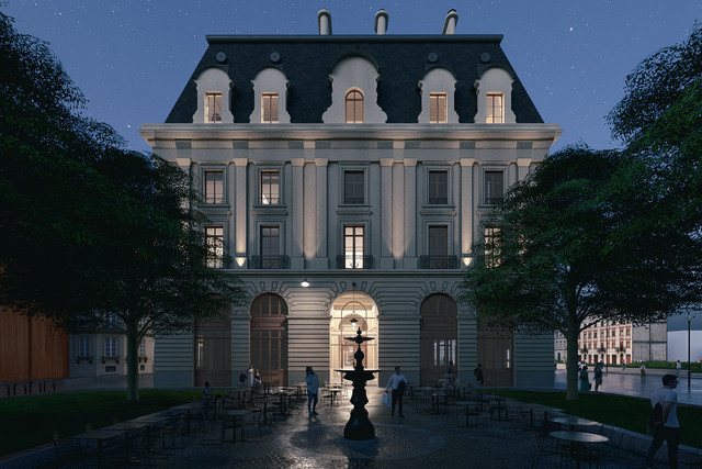 Des projections et visuels magnifiques (comme toujours 🙄) pour le futur #palais du #commerce.

Avec une illumination des façades (sera t-elle maintenue ???) Mais sans les punks a chien et les tags...