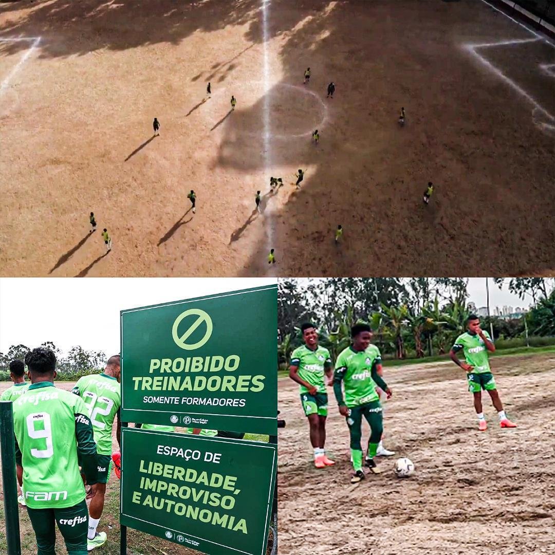 FTBLsection's tweet photo. Palmeiras has created special dirt training pitches for both its youth academy and first-team players, inspired by the way football is played in Brazil’s favelas.

The idea is simple but powerful - to reconnect with the club’s roots and rediscover the essence of the beautiful game.

On these pitches, coaches are not allowed to give tactical instructions or corrections. They are deliberately designed as spaces of freedom, creativity, improvisation, and autonomy, where players are encouraged to express themselves naturally - just as they would on the streets.