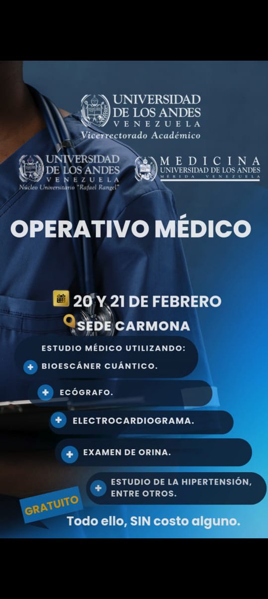 Operativo Médico para los ulandinos en #Trujillo este #20Feb y #21Feb en la Casa Carmona Dr. Antonio Luis Cárdenas, perteneciente al Núcleo Rafael Rangel de la Universidad de Los Andes 
#UniVe #ULA #Nurr