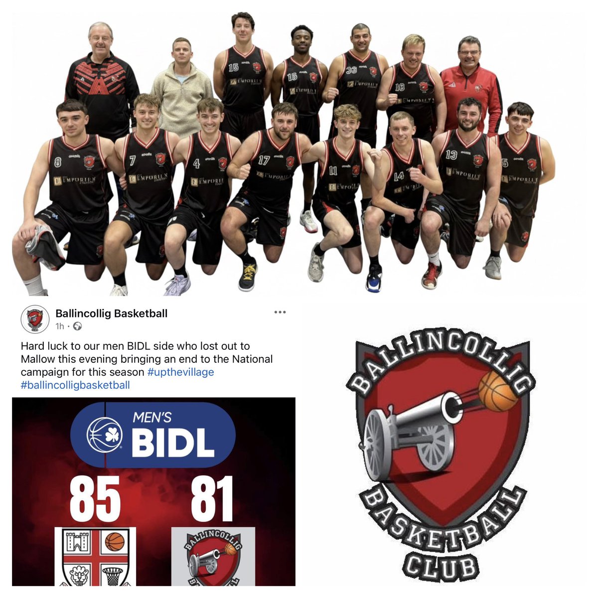 DanJCB001's tweet photo. Commiserations lads @BallincolligB Men’s BIDL Team ending their @BballIrl National Campaign this evening vs @mallowbb. Congratulations Ballincollig on a well fought Campaign. Onwards and Upwards lads!👏🤞👊🏀⚫️🔴 #UpTheVillage #BIDL #BallincolligBasketball #Cork https://t.co/M3PsSLF6sI