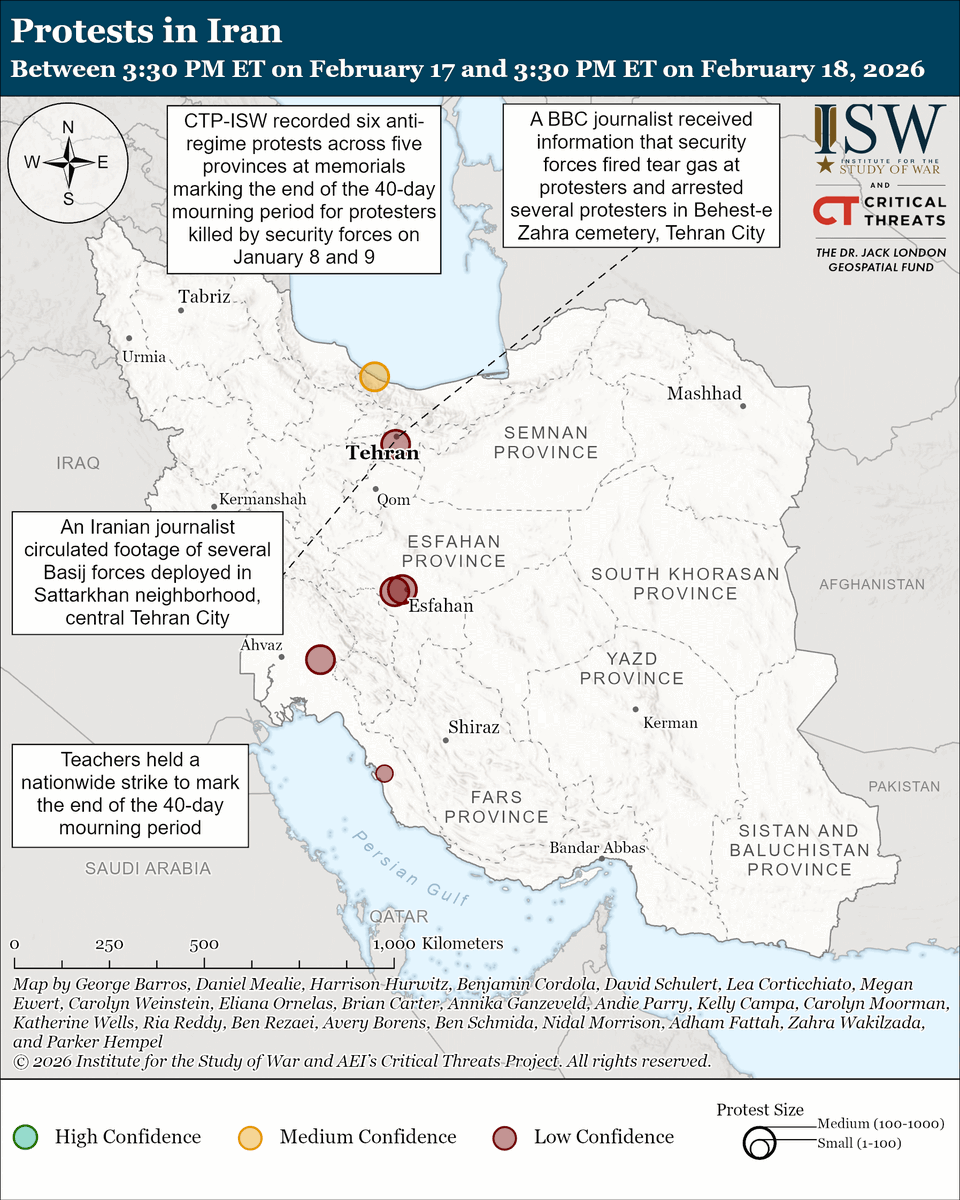 TheStudyofWar's tweet image. NEW: An unspecified adviser to US President Donald Trump told Axios on February 18 that Trump is frustrated with the insufficient progress made towards an agreement with Iran. CTP-ISW continues to assess that both sides’ negotiating red lines make reaching an agreement unlikely