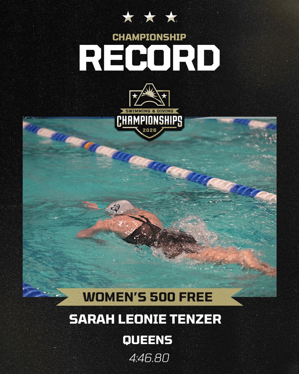ASUNSports's tweet photo. .@Queens_Swimming 's Tenzer sets the Women's 500 #ASUNSD Championship Record 👏 https://t.co/EeP8Rqnbu7