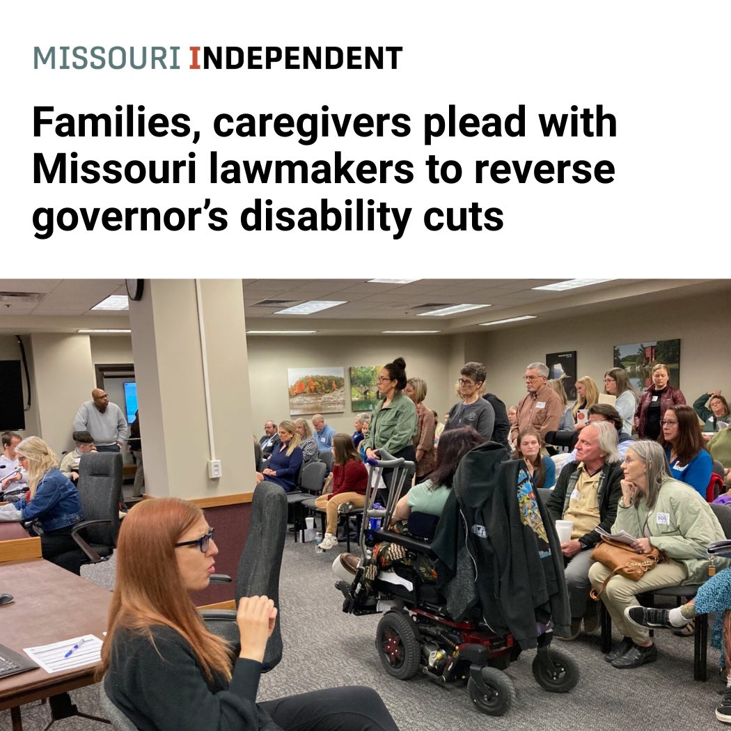 CoriBush's tweet photo. The millions of dollars in spending cuts proposed by Governor Kehoe will be devastating for Missourians with disabilities. Home care, day habilitation, and other services that families across the state rely on, are now in jeopardy due to the Governor’s refusal to fund them. We must fight back against this attack on some of Missouri’s most vulnerable community members.