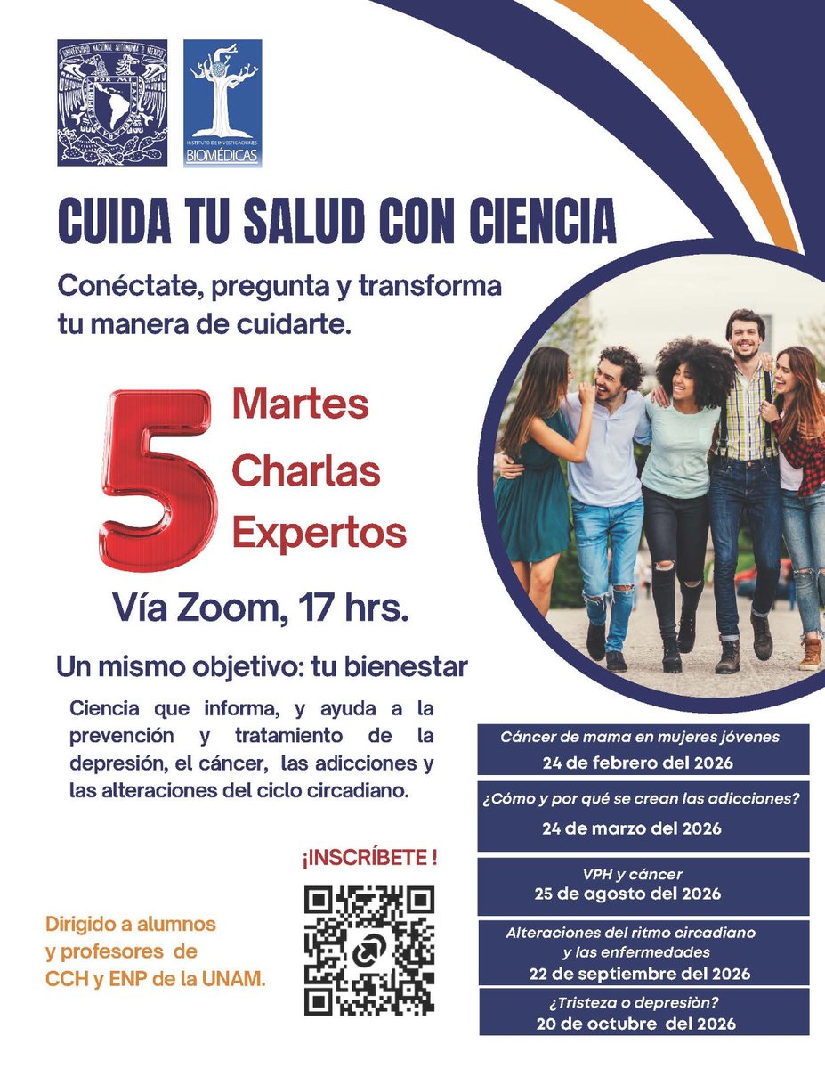 CCHUNAM's tweet image. 🧬 ¡CUIDA TU SALUD CON CIENCIA! 🧬

@biomedicasunam lanza un ciclo de 5️⃣ charlas con expertos diseñadas especialmente para la comunidad académica y estudiantil del #CCH 👇

🎀 Cáncer de mama, 🧠 adicciones, 🛡️ VPH... ¡Y MUCHO MÁS!

👉 ¡Inscríbete! forms.gle/5HJ5eiYXTgAc4Q…