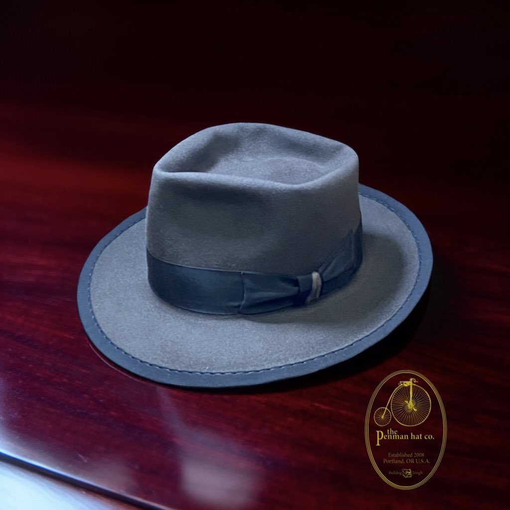 This hat is another joint work by myself and my son Terry. It’s 4 point diamond crease with a vintage grossgrain ribbon with two tone knot. It’s also has a matching bound edge. It’s up for sale. It is a 22 5/8 inch size. If interested please reach out at ingo@Penmanhats.com