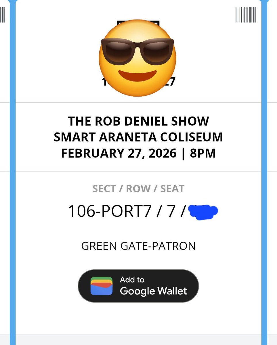 WTS/LFB 

THE ROB DENIEL SHOW 
FEB 27 ARANETA COLISEUM

SECTION 106 ROW 7 (with soundcheck)
ORIG PRICE 3850 NOW 3200

PM ME 💖