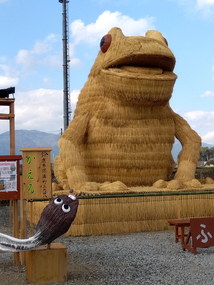 三重県鈴鹿市 #わらアート #かえる #ドジョウもいるよ