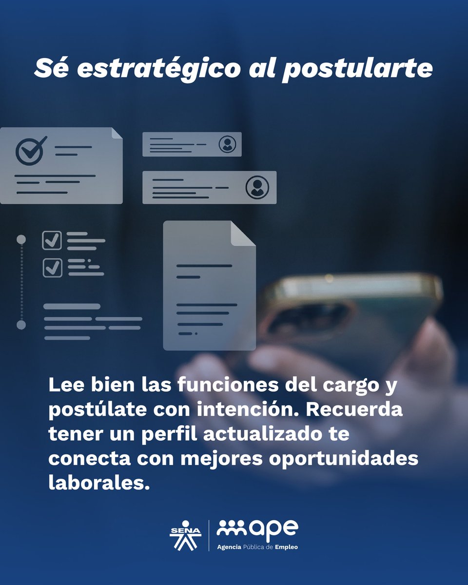 ¿Ya estás inscrito en la Agencia Pública de Empleo del SENA? 🤔

Miles de oportunidades te están esperando en todo el país 🇨🇴. Conecta tu talento con empresas que buscan perfiles como el tuyo y da el siguiente paso en tu camino profesional 🚀.

Regístrate, actualiza tu hoja de