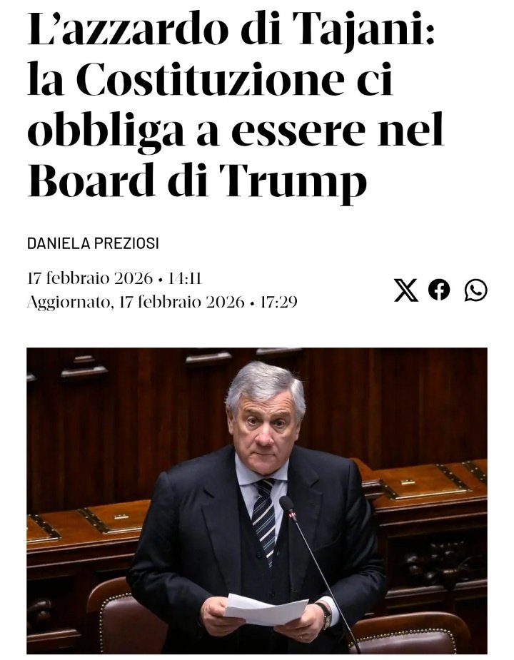E con quest'ultima perla possiamo 
affermare scientificamente che Tajani non ha mai letto la Costituzione, se l'ha letta non l'ha capita...