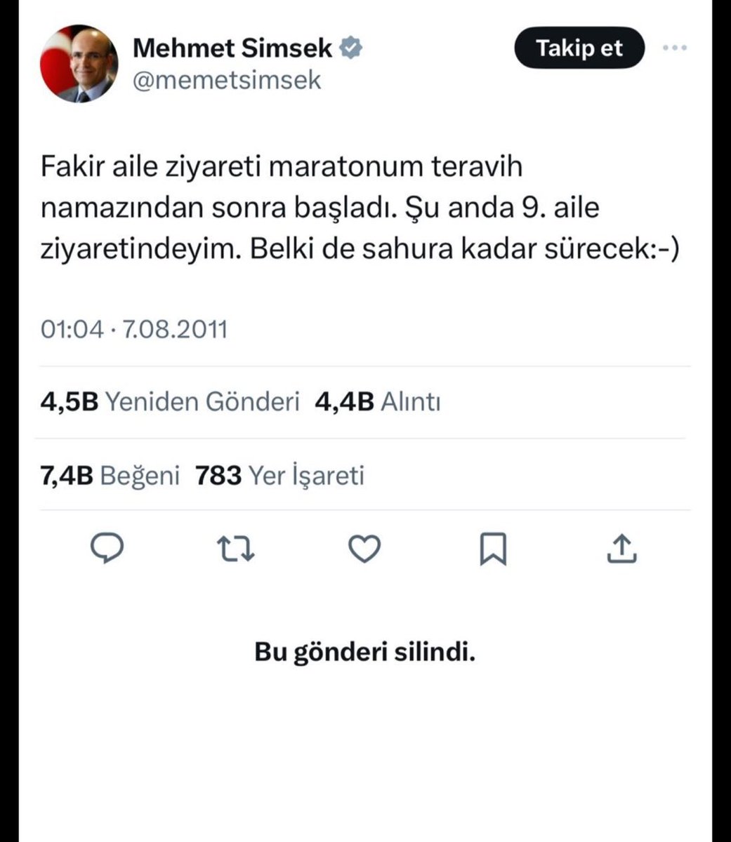 Sayın Mehmet Şimşek silmişti ama yılın o ayı geldi işte. Hayırlı ramazanlar.