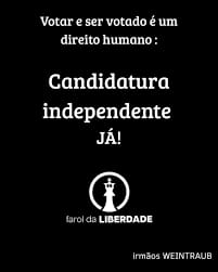 A verdade é uma só, o único movimento Conservador e direita no Brasil, que defende a CANDIDATURA INDEPENDENTE, é o FAROL DA LIBERDADE 
VEM PRO FAROL E AJUDE A MUDAR O BRASIL DE VERDADE <a href="/FarolLiber/">Farol Da Liberdade 🔦</a>