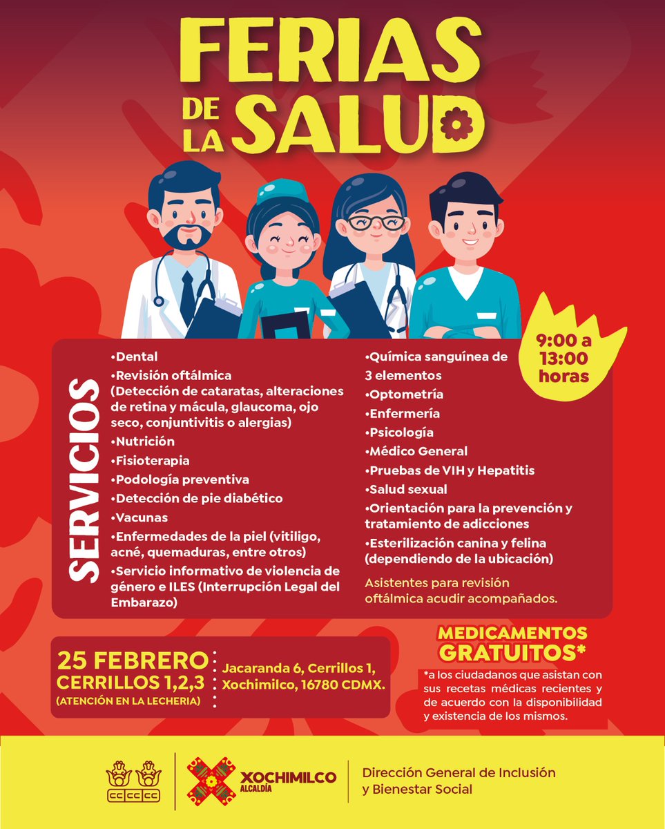 ¡Ya está aquí la Feria de la Salud! 🏥✨

Te esperamos en Cerrillos 1, 2 y 3 con servicios médicos como consulta general, optometría, nutrición y enfermería, además de orientación para toda tu familia. 💉🆎⚕️

#TierraDeGuardianes 🌿