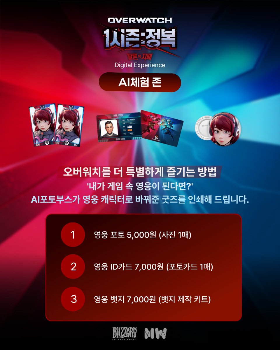 _space_v's tweet photo. 오버워치를 더 특별하게 즐기는 방법 🎮
SPACE V에서 만나는 디지털 체험 & 레이저 경품 이벤트!

🎁 레이저 응모 이벤트
디지털 체험 완료 후 SNS 인증하면
레이저 게이밍 의자, 키보드, 마우스, 헤드셋까지 추첨 증정!

✨ AI 체험 존
나만의 영웅 포토 · ID카드 · 배지 제작
→ 게임 속 주인공이 되는 특별한 경험

🎯 무료 참여 콘텐츠
‘영웅의 조언’ · ‘운명의 영웅’ 테스트로
나와 맞는 플레이 스타일 확인!

🎉 현장 추가 증정
팔로우 인증 & 체험 완료 시
오버워치 로고 스티커 + 인게임 코드 GET

📍 현대백화점 판교점 4층 아이코닉스퀘어
📅 2026.02.12 – 02.22

지금 바로 방문해서
레이저 경품의 주인공이 되어보세요.
#오버워치 #Overwatch #Blizzard #SPACEV #홍대팝업 #디지털팝업 #이벤트