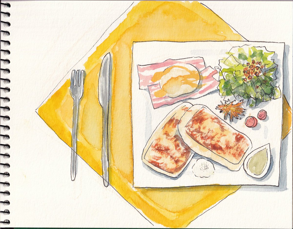 asida0130's tweet photo. #AALIYA COFFEE ROASTERS
へ友達とこの間ランチに行ってきました！
友達にお礼の絵手紙送ろうと、その時食べたフレンチトーストプレートを描きました！
フレンチトースト…には見えないなw https://t.co/zL6C0ystH0