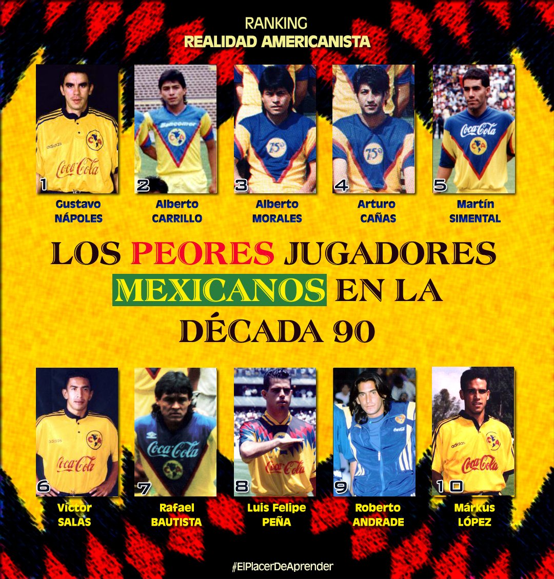 HectorRealidad's tweet image. La cosa se está poniendo buena... 
Hoy es día de #ranking en mi NUEVA CUENTA (¡Sígueme!)              

Estos son PARA MÍ los peores jugadores MEXICANOS en la década 90 del @ClubAmerica.      

Así las cosas, ¿cuáles son para ti?        
#ElPlacerDeAprender