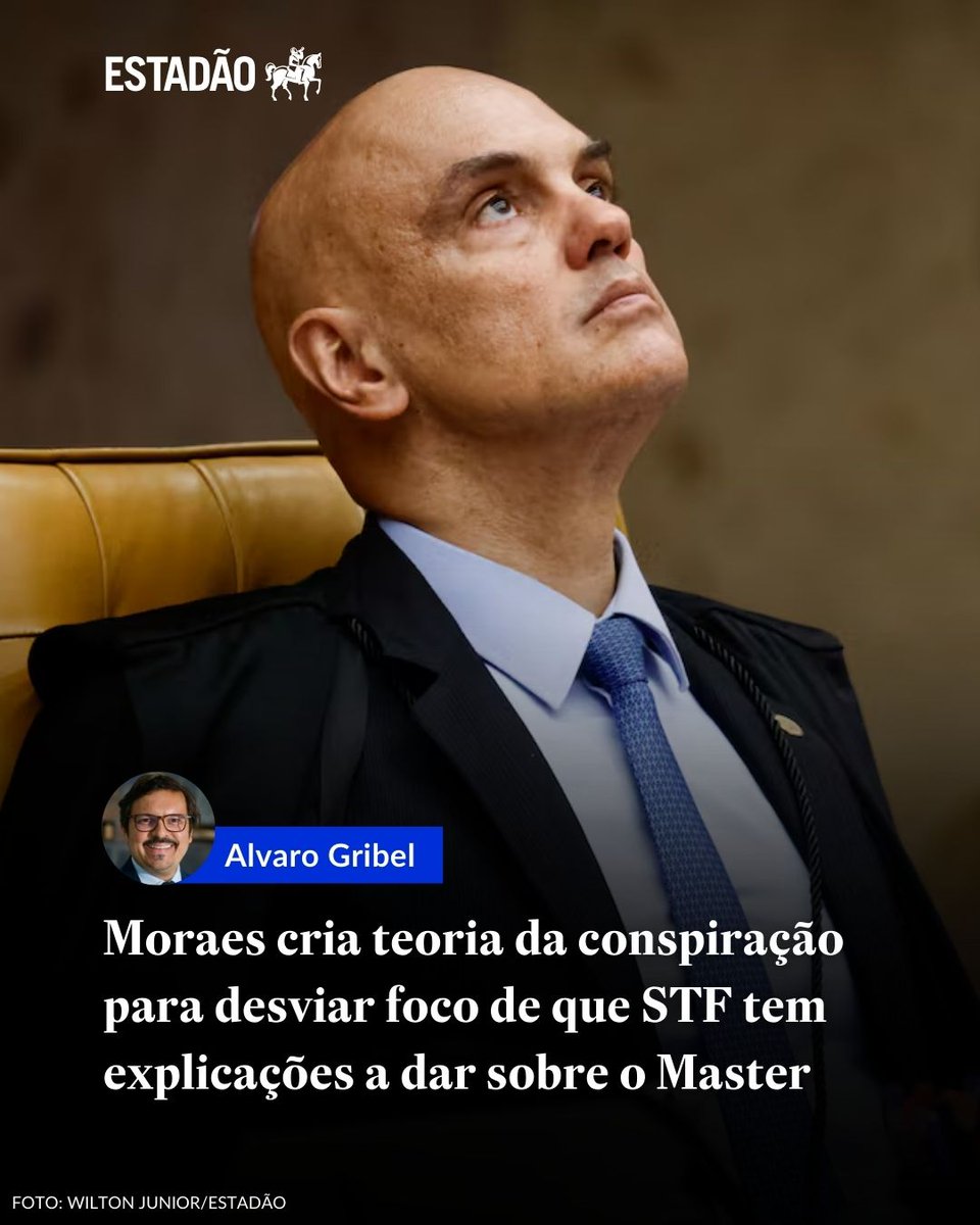 OPINIÃO | ALVARO GRIBEL

Moraes cria teoria da conspiração para desviar foco de que STF tem explicações a dar sobre o Master > x.gd/cxJ9q

'Ministro do Supremo usa inquérito das fake news para tentar proteger membros da Corte sobre ligações com o Banco Master'
