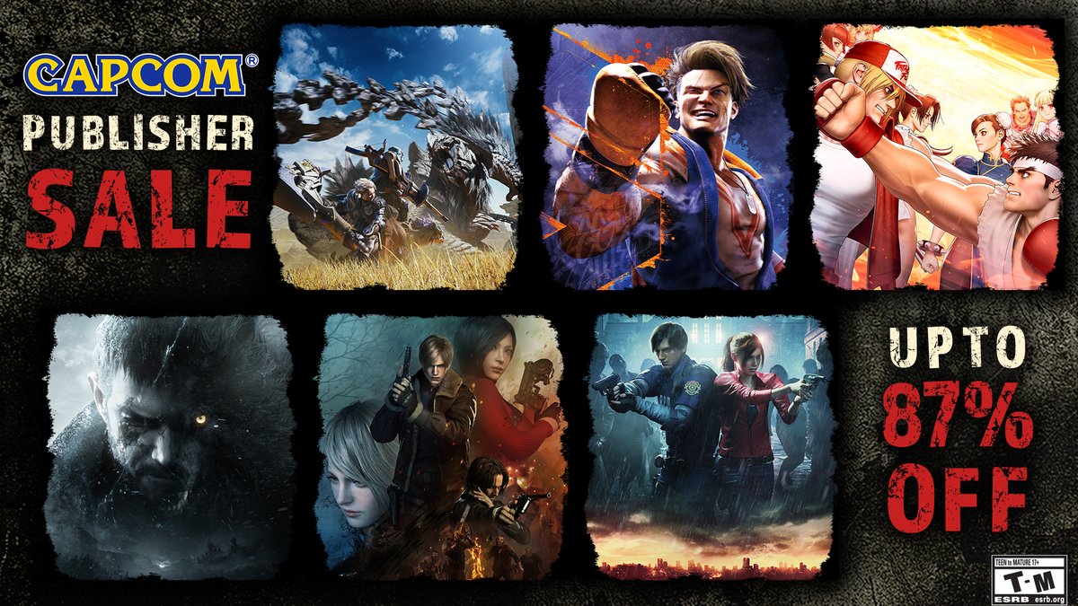 CapcomUSA_'s tweet photo. The Capcom Publisher Sale is in full force on Steam! Now is your chance to save up to 87% off on some of our biggest titles across Monster Hunter, Street Fighter, Resident Evil, and more! Act fast, as these deals won't last long.

🎮 https://t.co/GejadJMjJu https://t.co/KFU08RFuTe