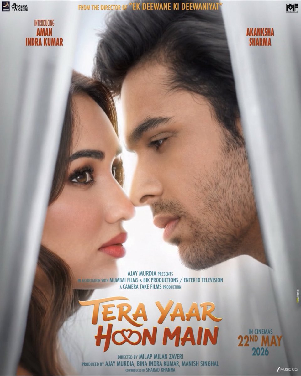 ocdtimes's tweet photo. Big Debut Alert 🤩
.
#AmanIndraKumar steps onto the big screen opposite #AkankshaSharma in #MilapMilanZaveri’s
#TeraYaarHoonMain, releasing in theatres on 22nd May 2026 🫶🏻
.
Presented by #AjayMurdia, #MumbaiFilms & #BIKFilms Production, A #CameraTakeFilms Production
.
Produced by #AjayMurdia, #BinaIndraKumar & #ManishSinghal
Co-Producer - #SharadKhanna
.
#OCDTimes #PareshRawal #IndraKumar #TeraYaarHoonMain #22May2026 #BollywoodMovies #LoveAndAction
