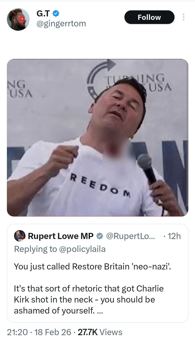 MajorGowen_'s tweet photo. Joey Barton received a suspended prison sentence for hurting Eni Aluko's feelings.

If this Ginger Tom @GingerrTom knob doesn't receive a custodial sentence for inciting the murder of Rupert Lowe, a sitting MP.  We will know for sure the justice system is fucked. https://t.co/opEPpW2fw3